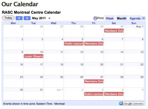 RASC Google calendar