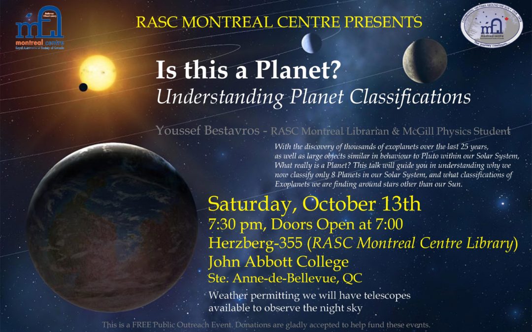 Public Presentation – Is this a Planet? Saturday Oct. 13th