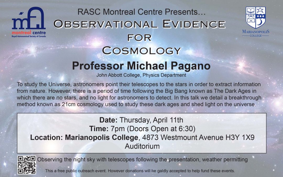 Observational Evidence for Cosmology – Thursday April 11th… Marianopolis College