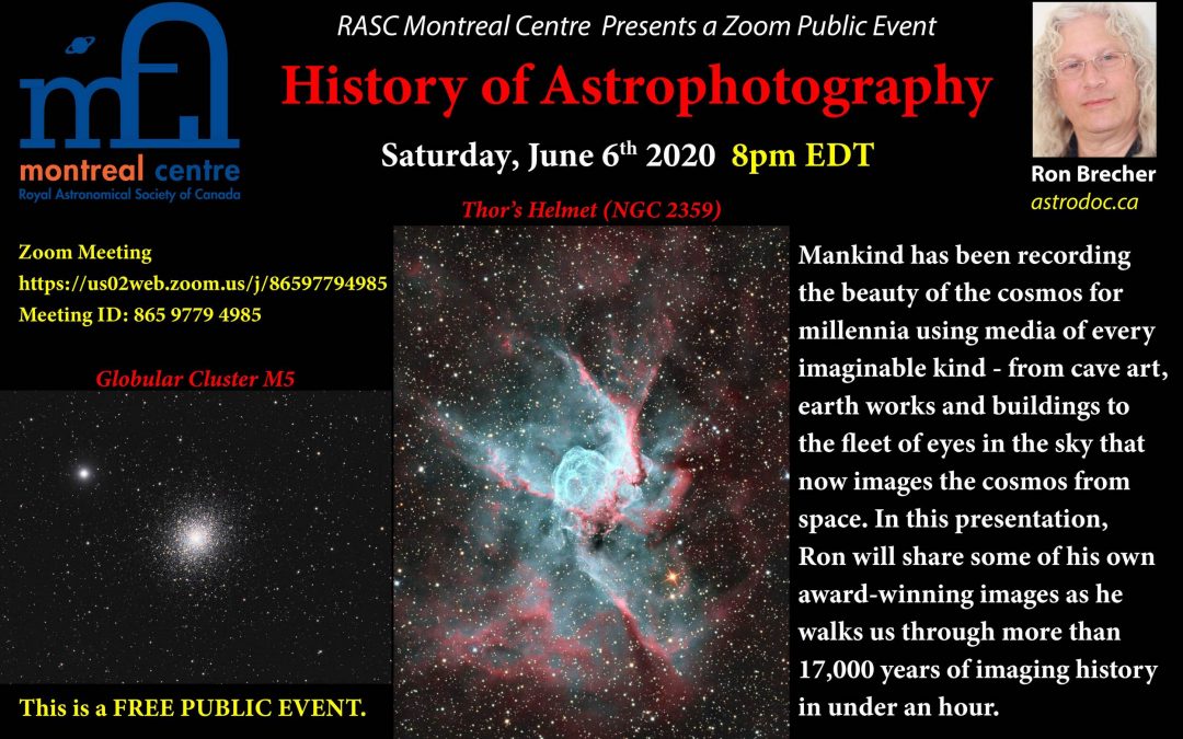 Public Astronomy Zoom Presentation – History of Astrophotography on June 6th 8pm EDT