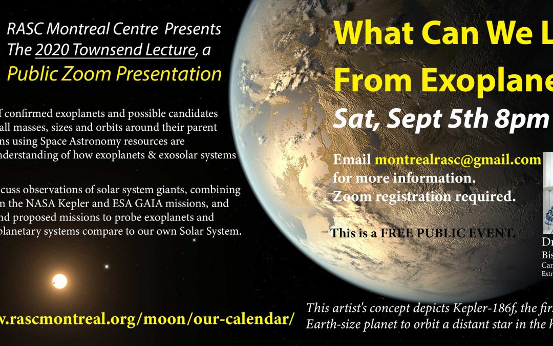 Astronomy Zoom Public Event: 2020 Townsend Lecture on Sept 5th at 8pm EDT – What Can We Learn From Exoplanets?