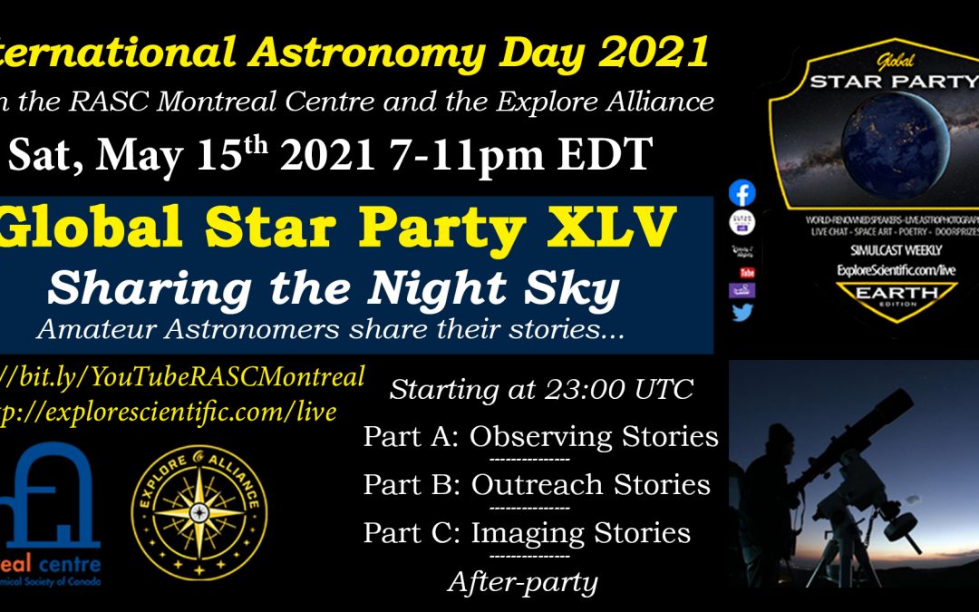 Celebrate International Astronomy Day 2021 with RASC Montreal Centre – Saturday, May 15th @ 7:00pm EDT