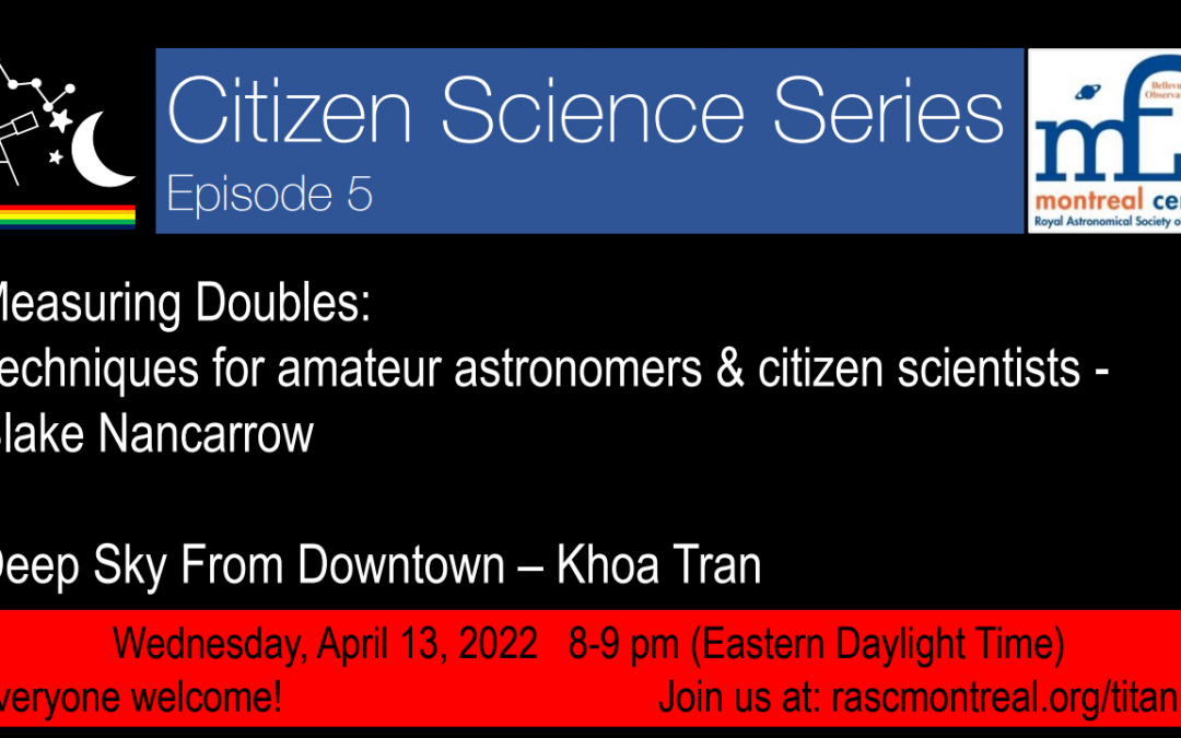 EVENT: Citizen Science Series Episode 5 – Wed, April 13th, 2022 @ 8PM EDT