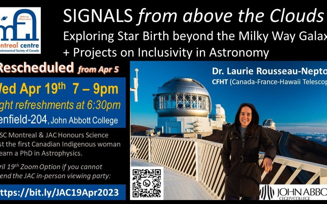 Astronomy & Inclusivity Talk by Canada’s First Indigenous Female Astrophysicist: Wed, April 19 @ 7pm EDT