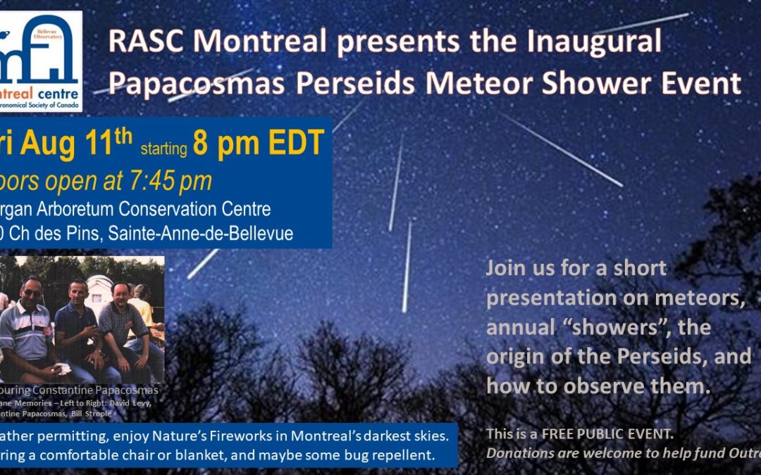 Public Event : Perseids Meteor Shower – Aug. 11th @ 8pm EDT – Bellevue Observatory