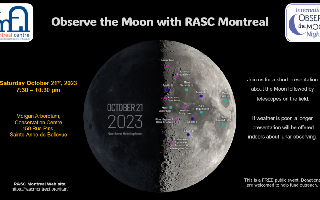 EVENT: International Observe the Moon Night – October 21st, 2023 @ 7:30PM