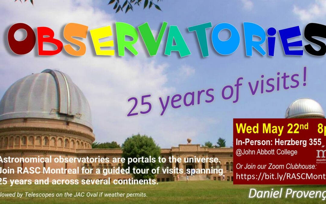 EVENT: Observatories – 25 years of visits! May 22nd @ 8PM