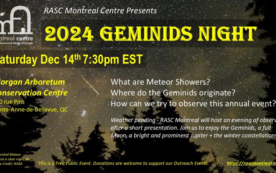 EVENT: 2024 Geminids Night – Saturday, December 14th, 2024 @ 7:30PM