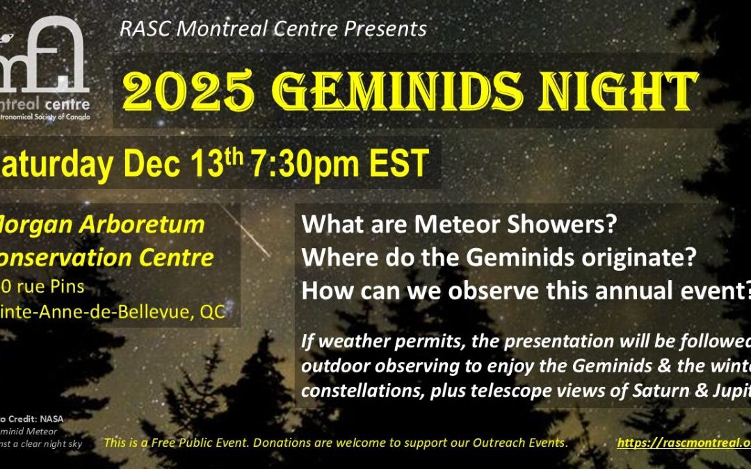 Event: Geminids Meteor Shower Event – Dec 13th 7:30pm EST