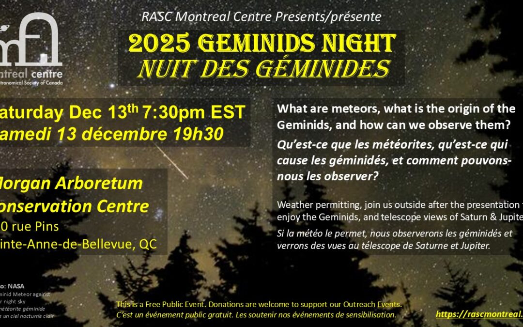 Event: Geminids Meteor Shower Event – Dec 13th 7:30pm EST